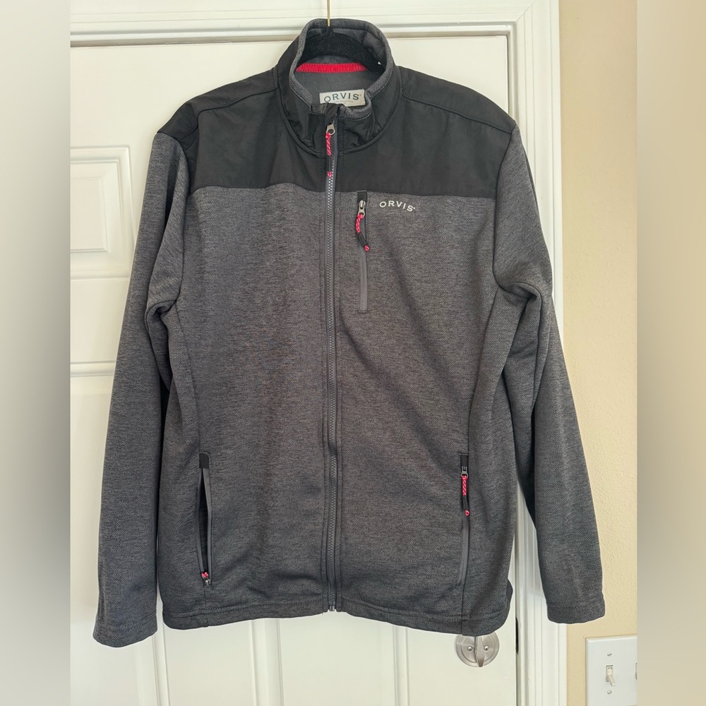 Orvis Mens Hybrid Jacket 2.0 Blend Fleece Size Large Hiking Outdoors Grey Black